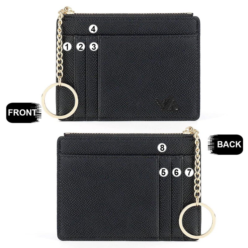 Valentoria Slim RFID Blocking Card Holder Small Pocket Wallet Keychian Zipper Coin Purse Minimalist Leather Cash & Coin & Cards Case for Women Men (Black) - Image 2